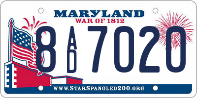 MD license plate 8AD7020