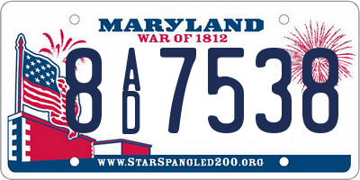 MD license plate 8AD7538