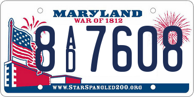 MD license plate 8AD7608