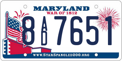 MD license plate 8AD7651
