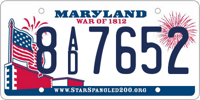 MD license plate 8AD7652