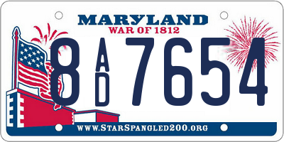 MD license plate 8AD7654