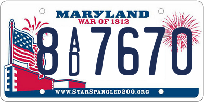 MD license plate 8AD7670