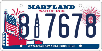 MD license plate 8AD7678