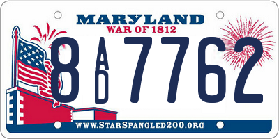 MD license plate 8AD7762