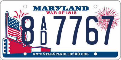 MD license plate 8AD7767