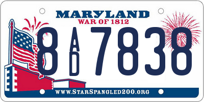 MD license plate 8AD7838