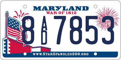 MD license plate 8AD7853