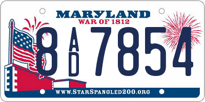 MD license plate 8AD7854