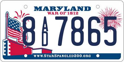 MD license plate 8AD7865
