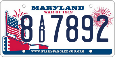 MD license plate 8AD7892