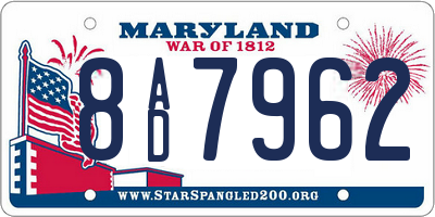 MD license plate 8AD7962