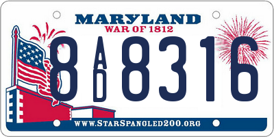 MD license plate 8AD8316