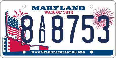 MD license plate 8AD8753
