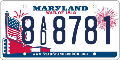 MD license plate 8AD8781