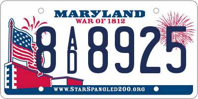 MD license plate 8AD8925