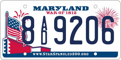 MD license plate 8AD9206