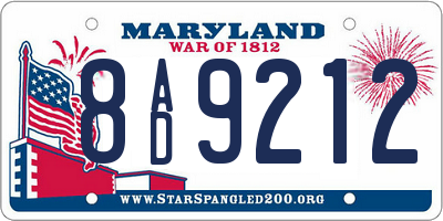 MD license plate 8AD9212