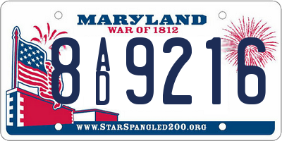 MD license plate 8AD9216