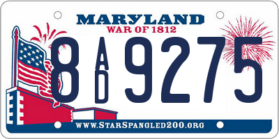 MD license plate 8AD9275