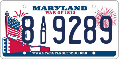 MD license plate 8AD9289