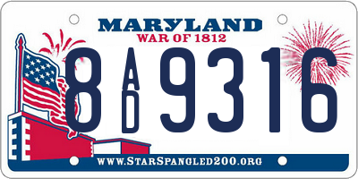 MD license plate 8AD9316