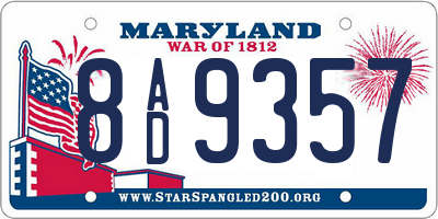 MD license plate 8AD9357