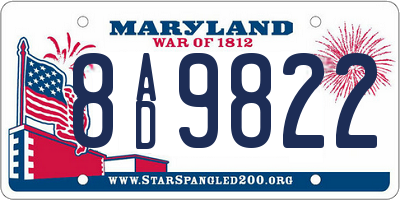 MD license plate 8AD9822