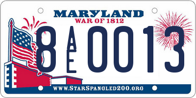 MD license plate 8AE0013