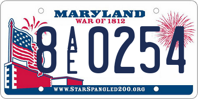 MD license plate 8AE0254