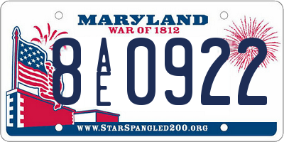 MD license plate 8AE0922