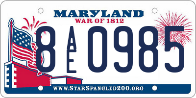 MD license plate 8AE0985