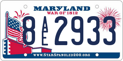 MD license plate 8AE2933