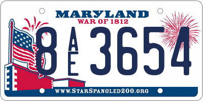 MD license plate 8AE3654