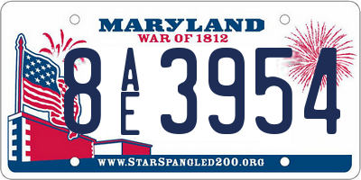 MD license plate 8AE3954