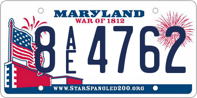 MD license plate 8AE4762