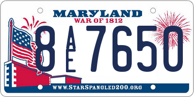 MD license plate 8AE7650