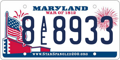 MD license plate 8AE8933