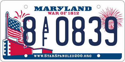 MD license plate 8AF0839