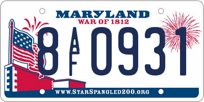 MD license plate 8AF0931
