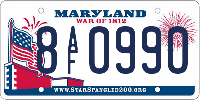 MD license plate 8AF0990