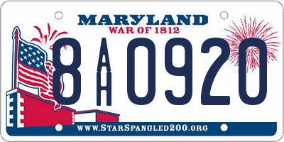MD license plate 8AH0920