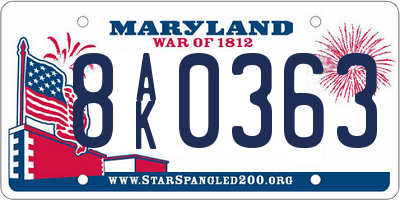 MD license plate 8AK0363