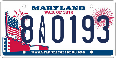 MD license plate 8AN0193