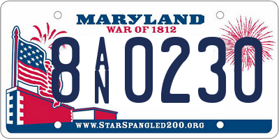 MD license plate 8AN0230