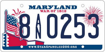 MD license plate 8AN0253