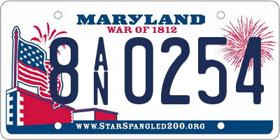MD license plate 8AN0254