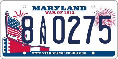 MD license plate 8AN0275