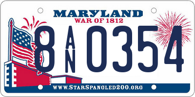 MD license plate 8AN0354
