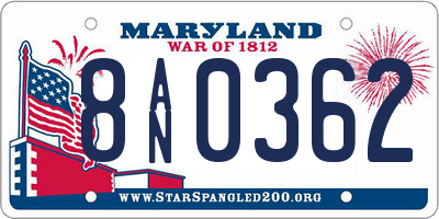 MD license plate 8AN0362